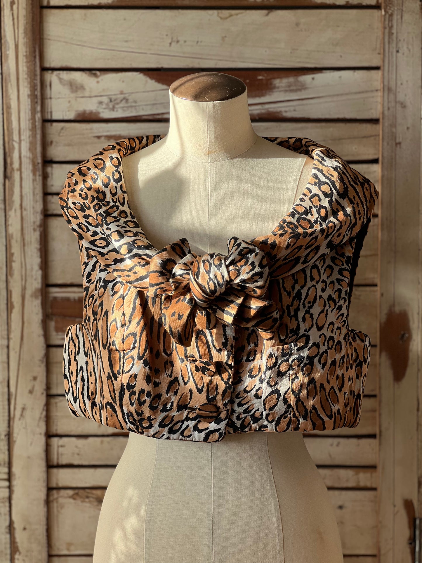 Vintage short silk top/LEOPARD