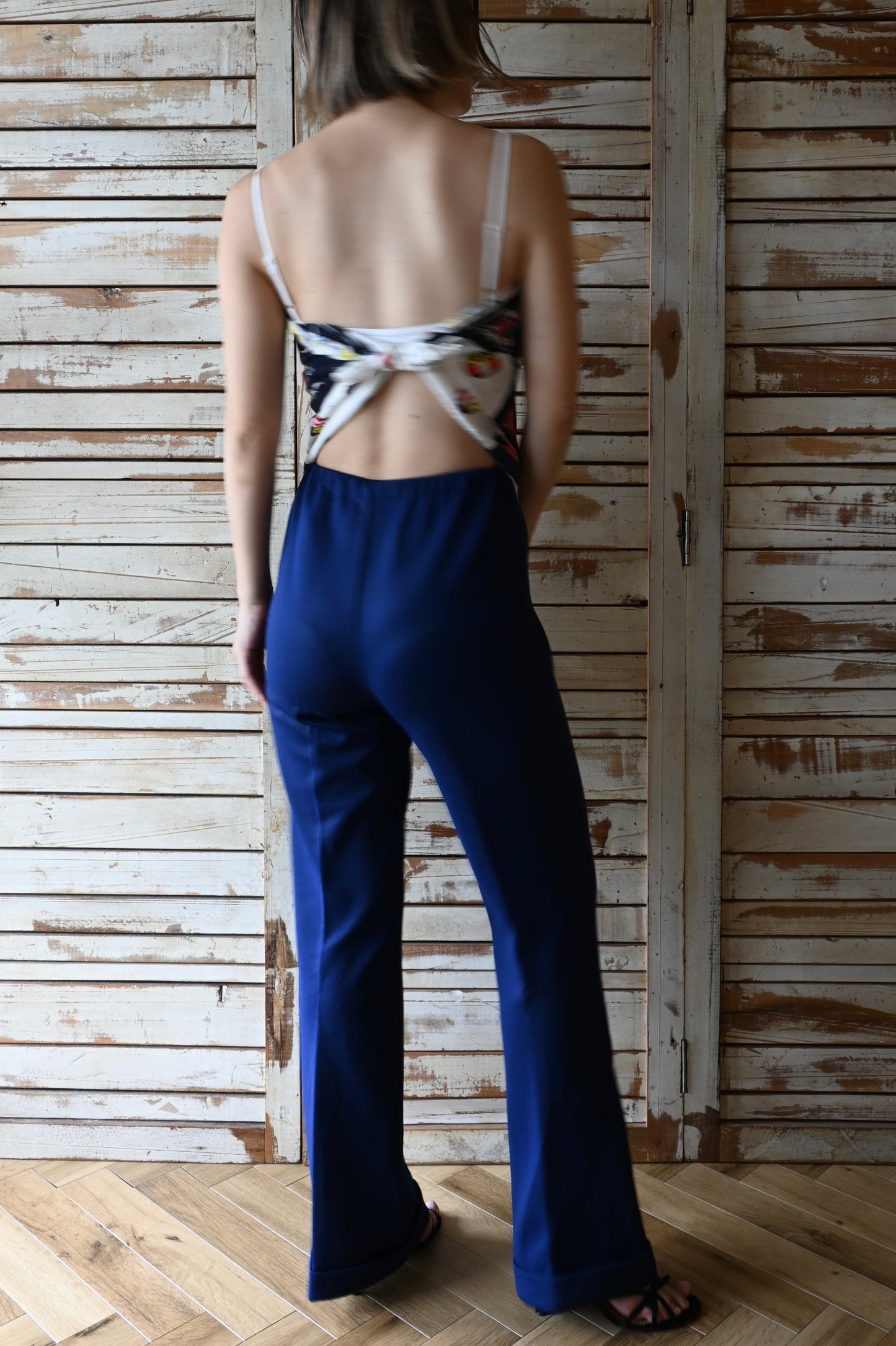 Flare poly pants/NAVY