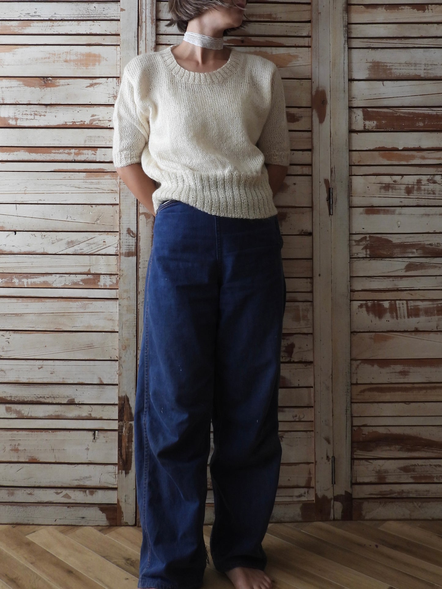 S/S White mohair Knit/IVORY