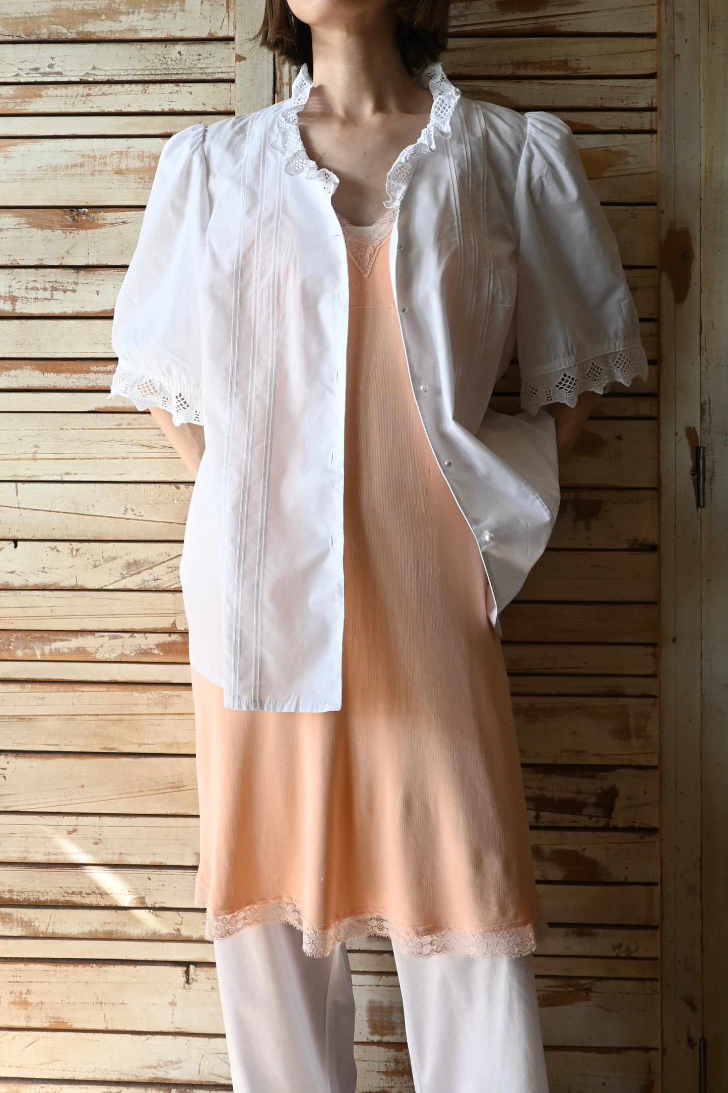 EURO Cutwork lace blouse/WHITE