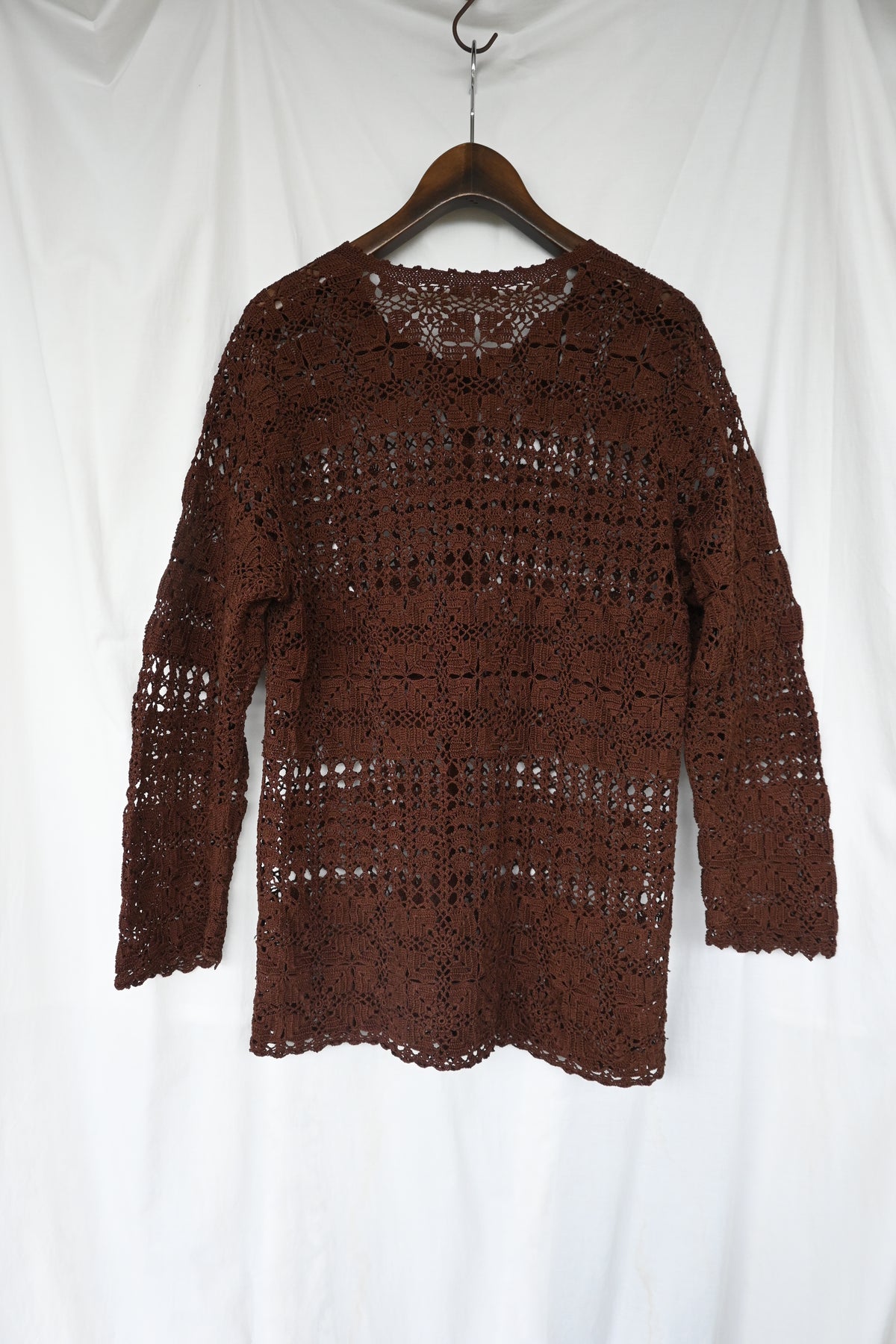 90's Floral crochet knit/BROWN