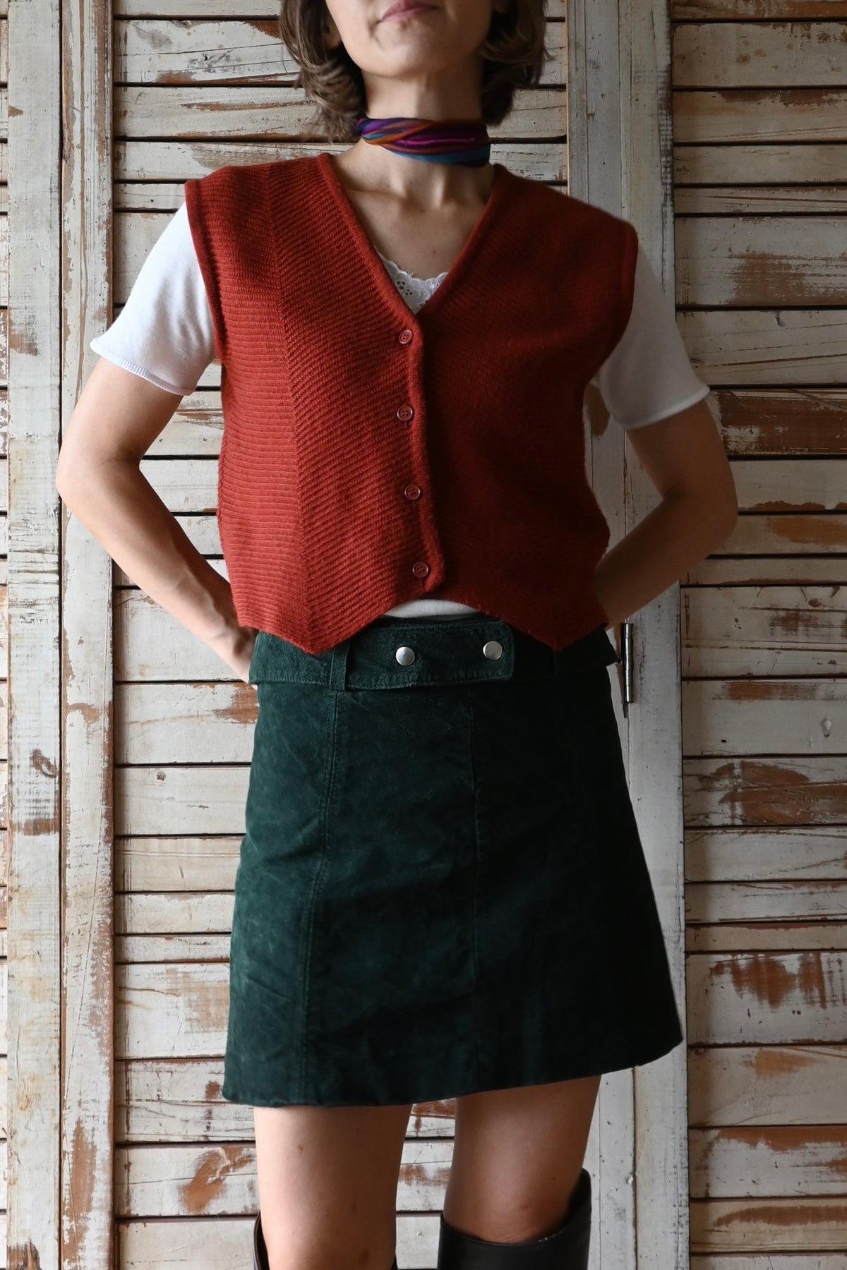 Leather mini skirt/DARK GREEN