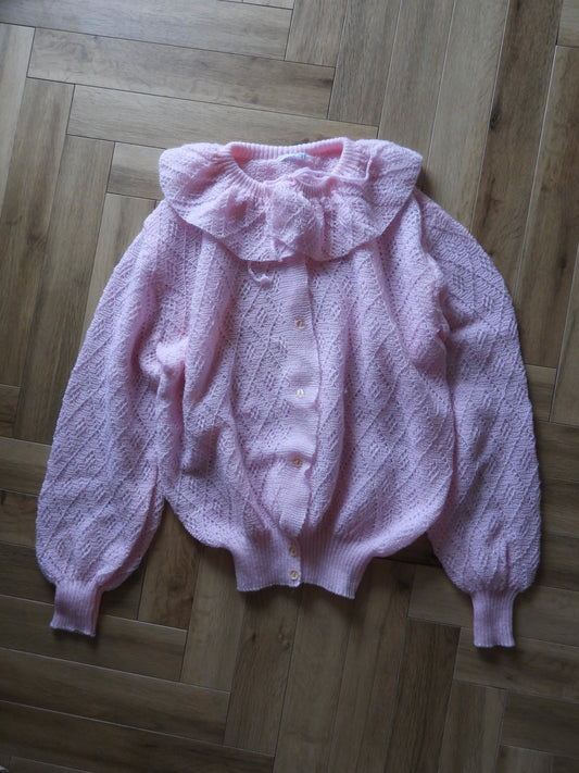 Frill collar knit cardigan/PINK