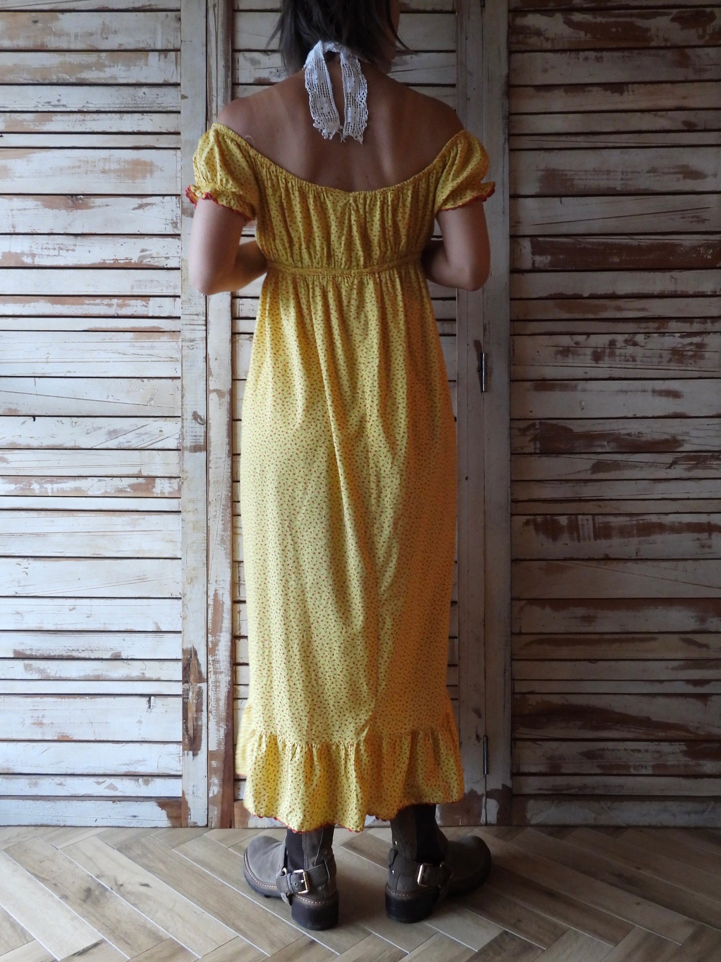 70's Flower 2way dress/YELLOW