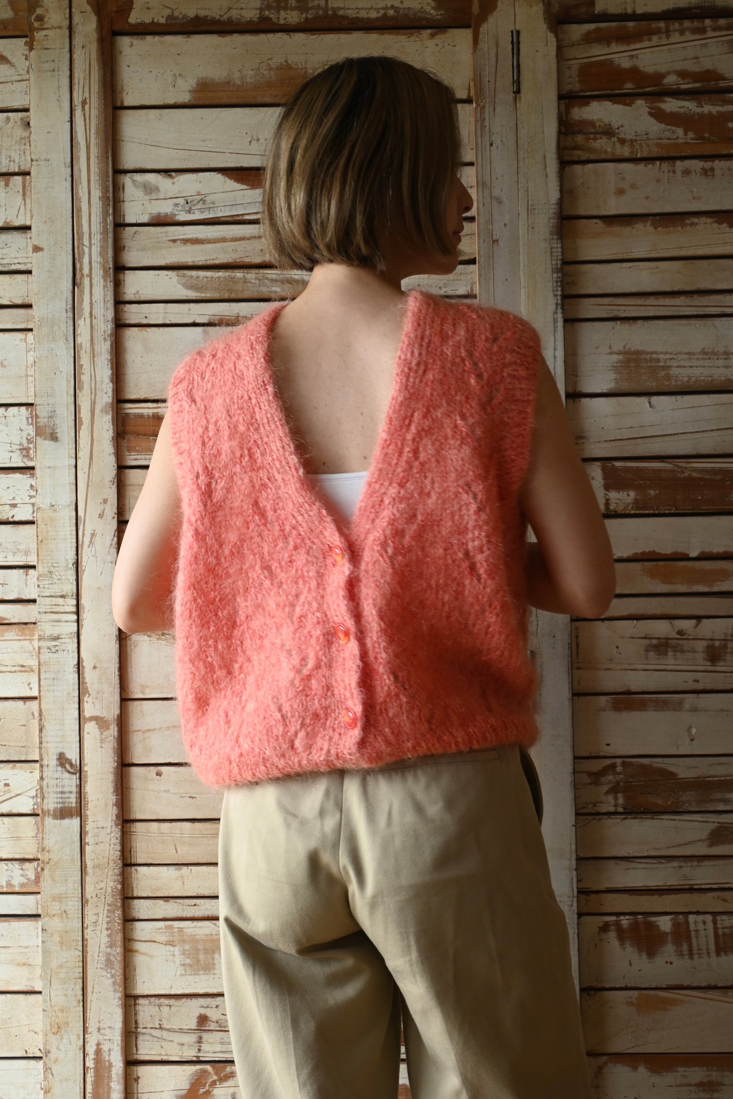 Mohair knit vest/SALMON PINK