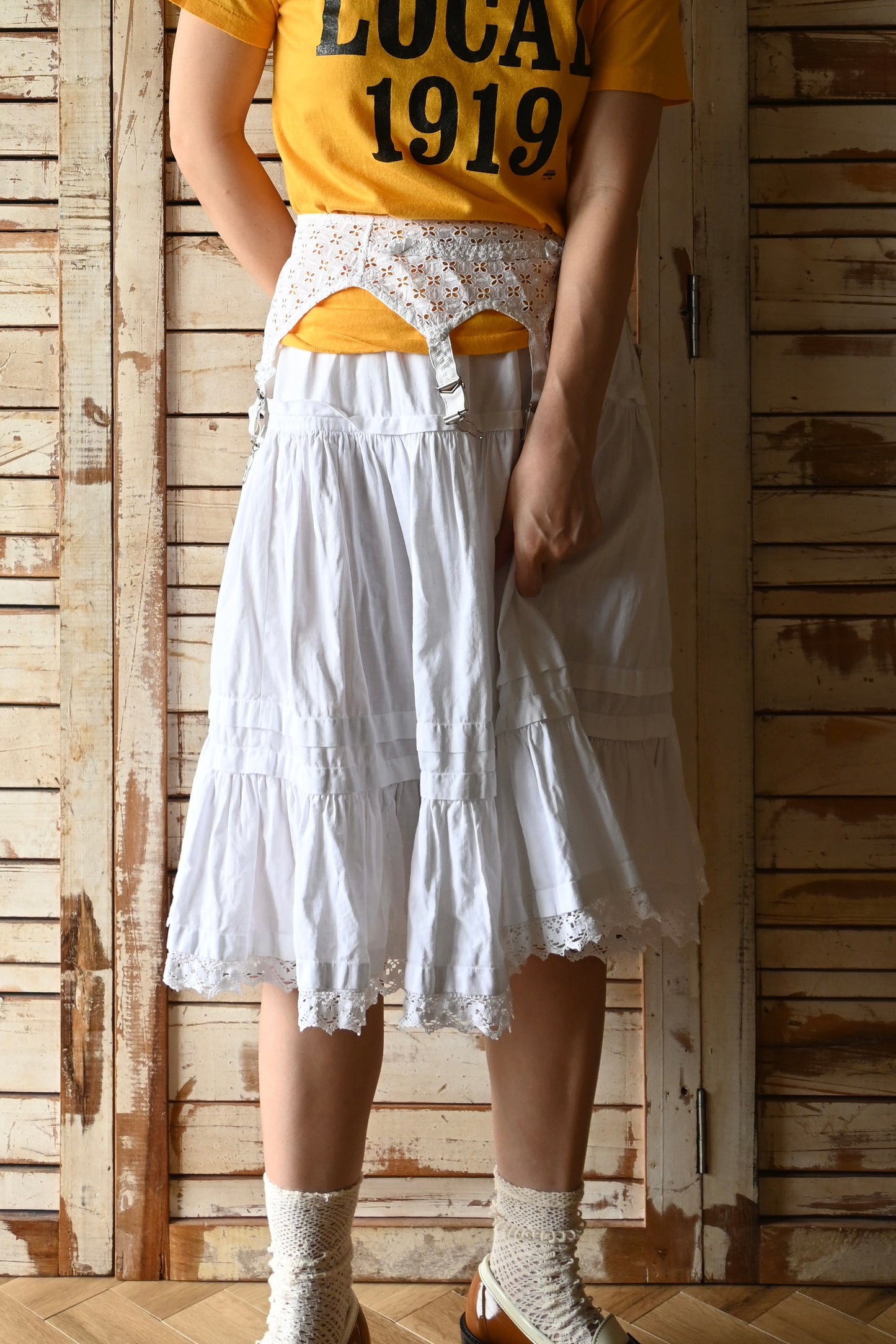 Cotton lace skirt/WHITE