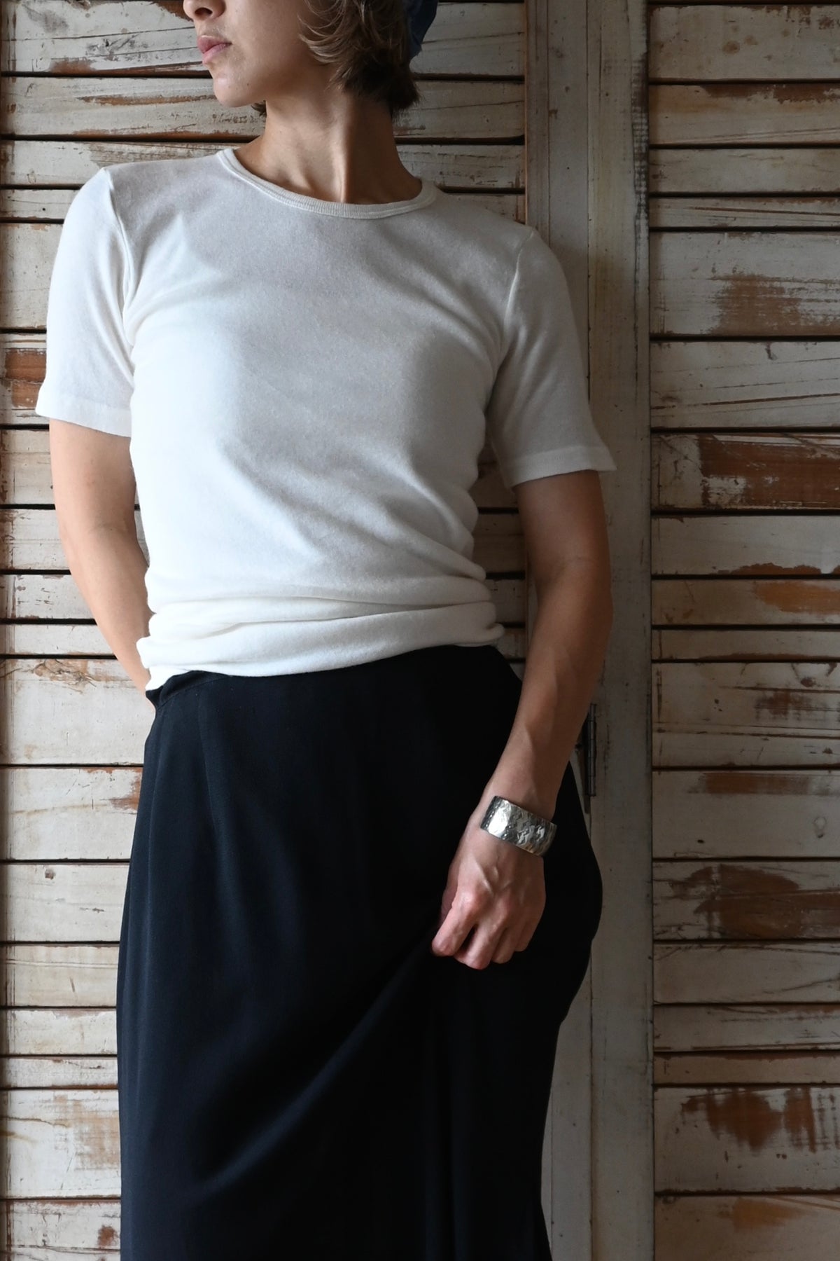 German wool underwear tee/IVORY