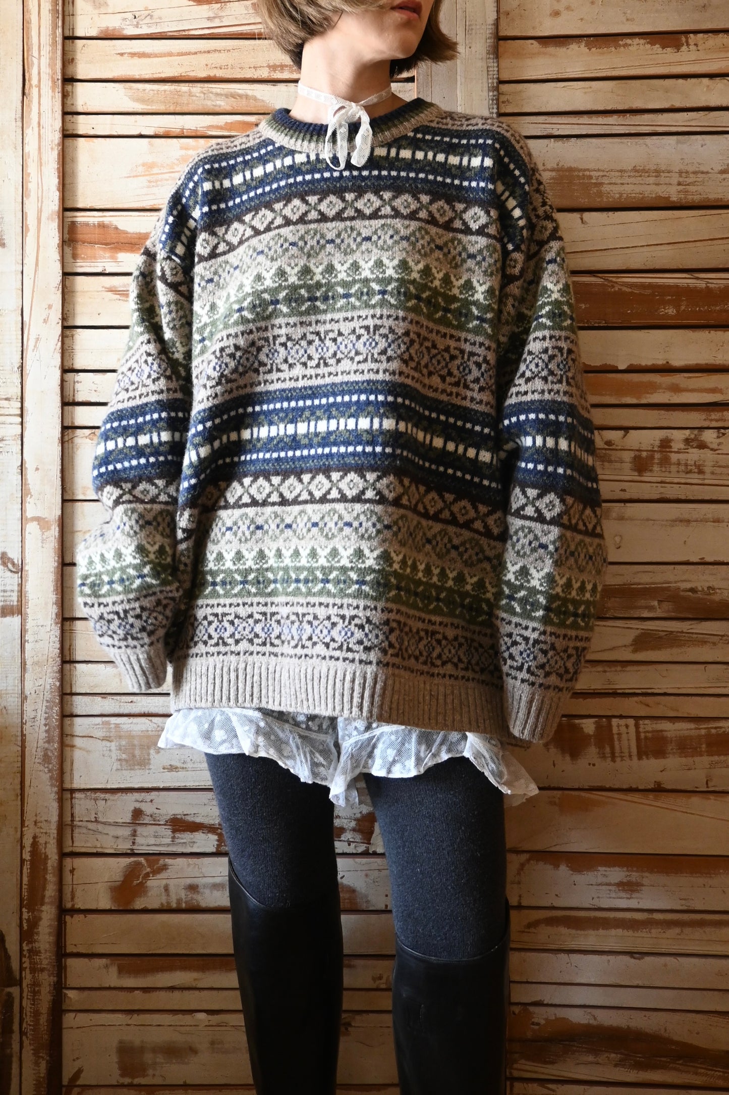 "LONDON FOG OUTDOORS UNLIMITED" Fair isle knit sweater