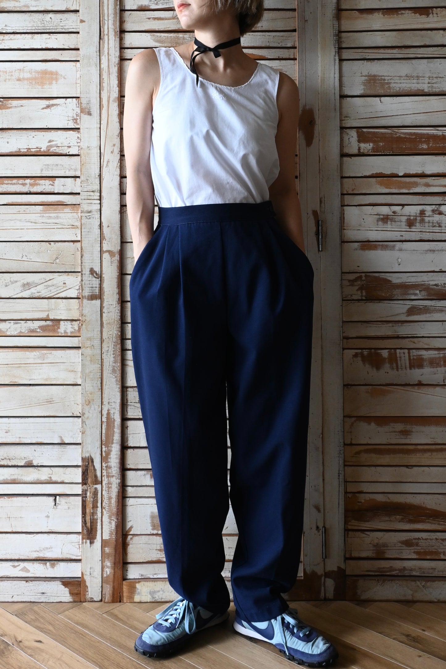 High waist slacks/NAVY