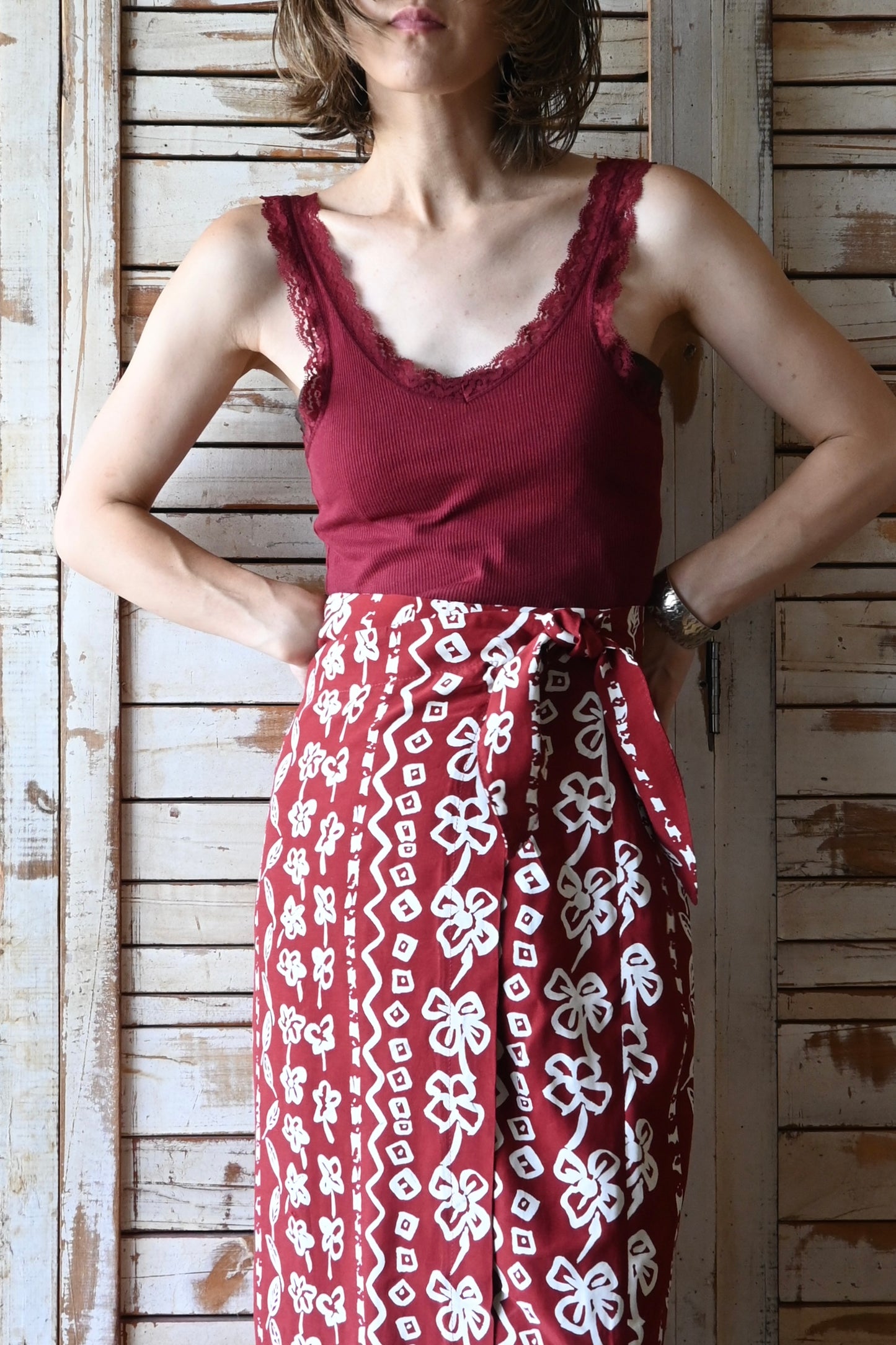 Flower pattern wrap skirt/BORDEAUX　