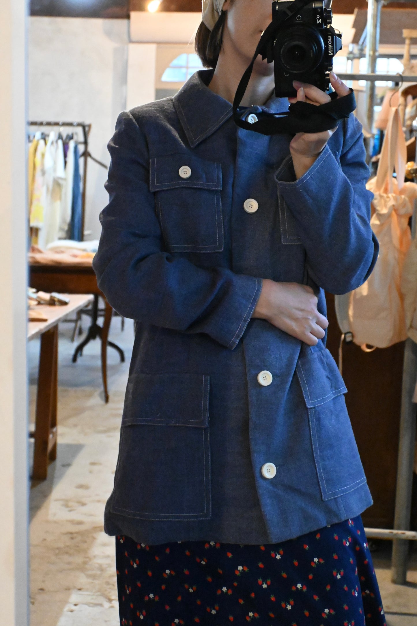 70's "Neiman Marcus" Linen jacket/BLUE