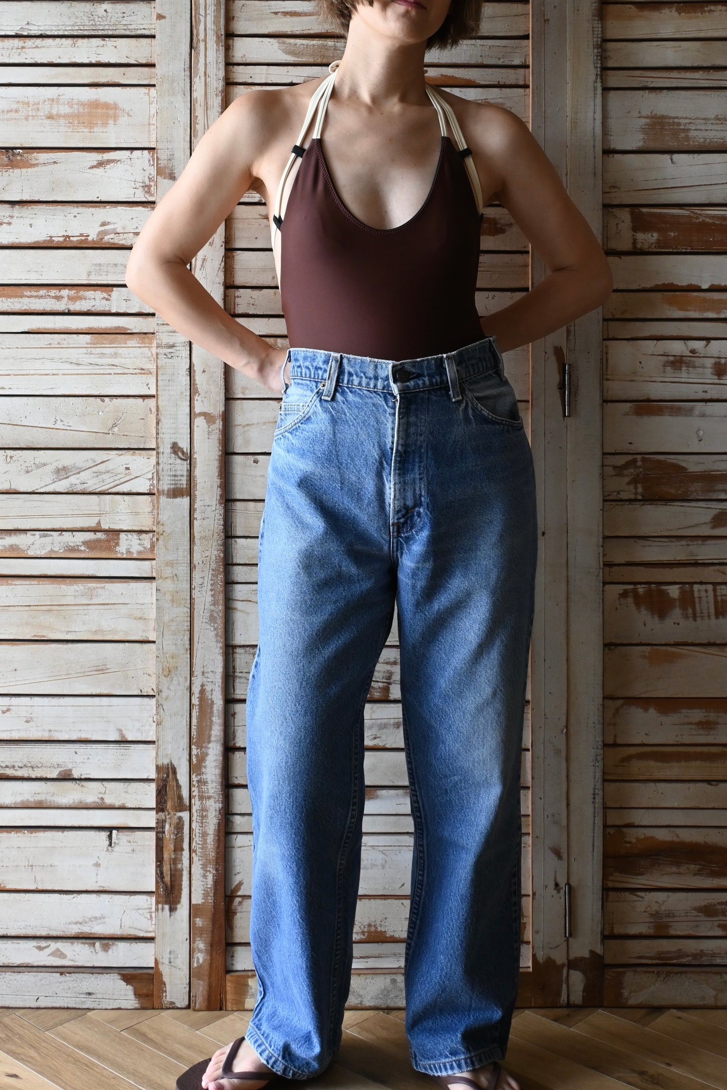 SEEA/Camryn Reversible One Piece/Black×Walnut