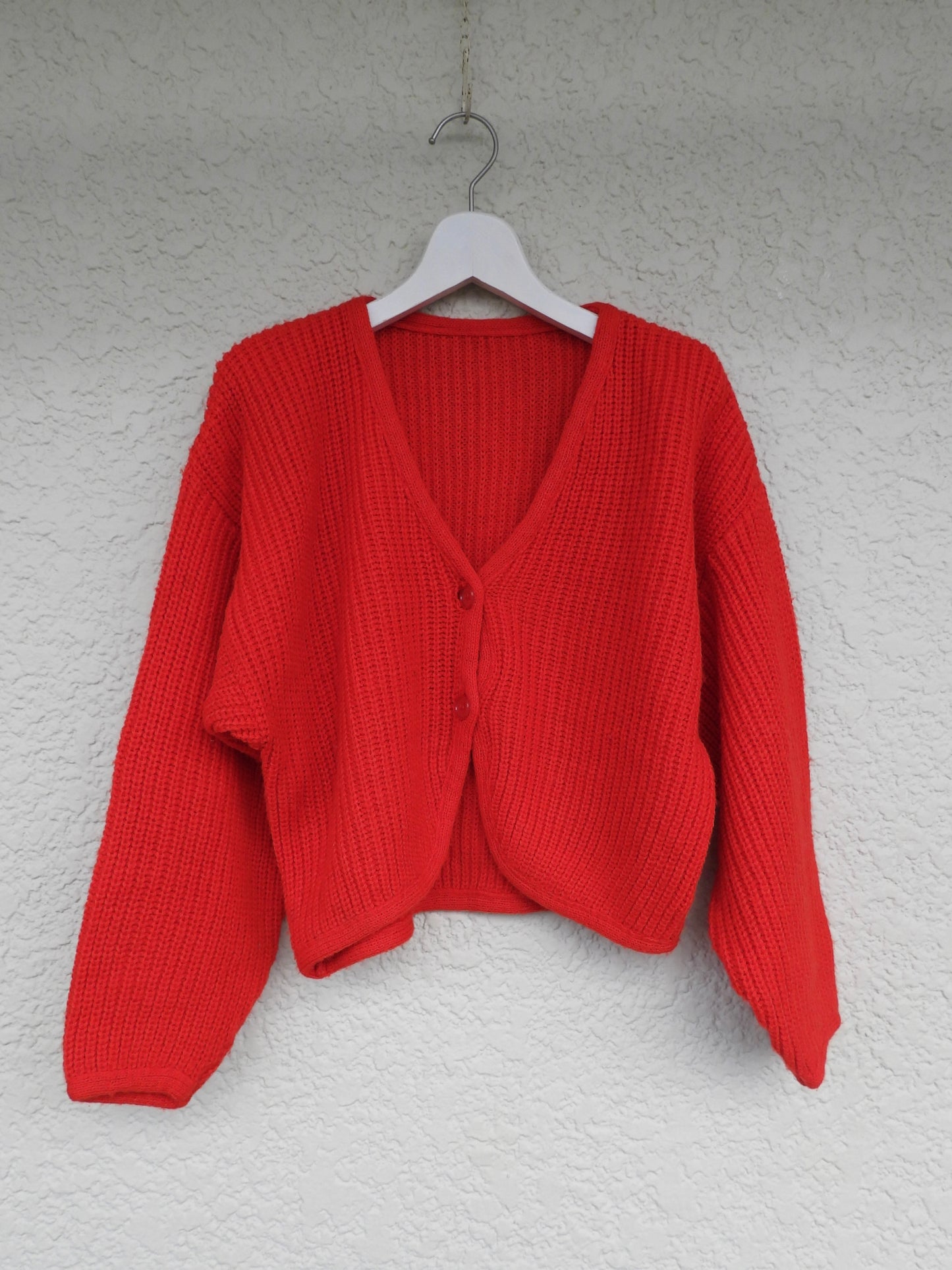 Lib knit cardigan/RED