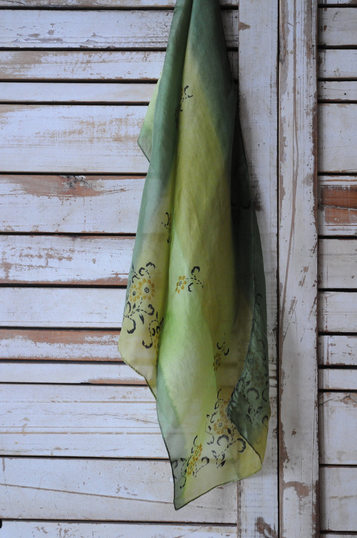 Flower silk long scarf/GREEN