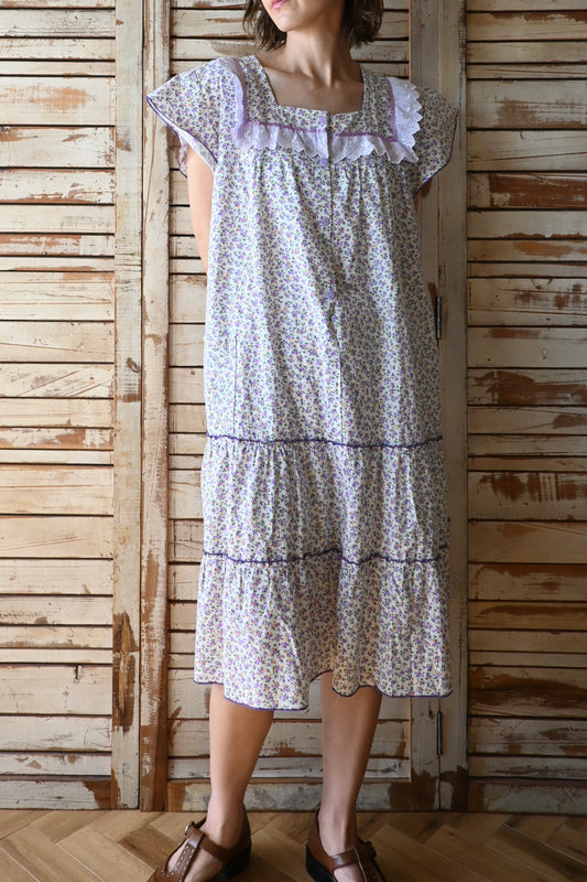 Floral cotton lace dress/WHITE