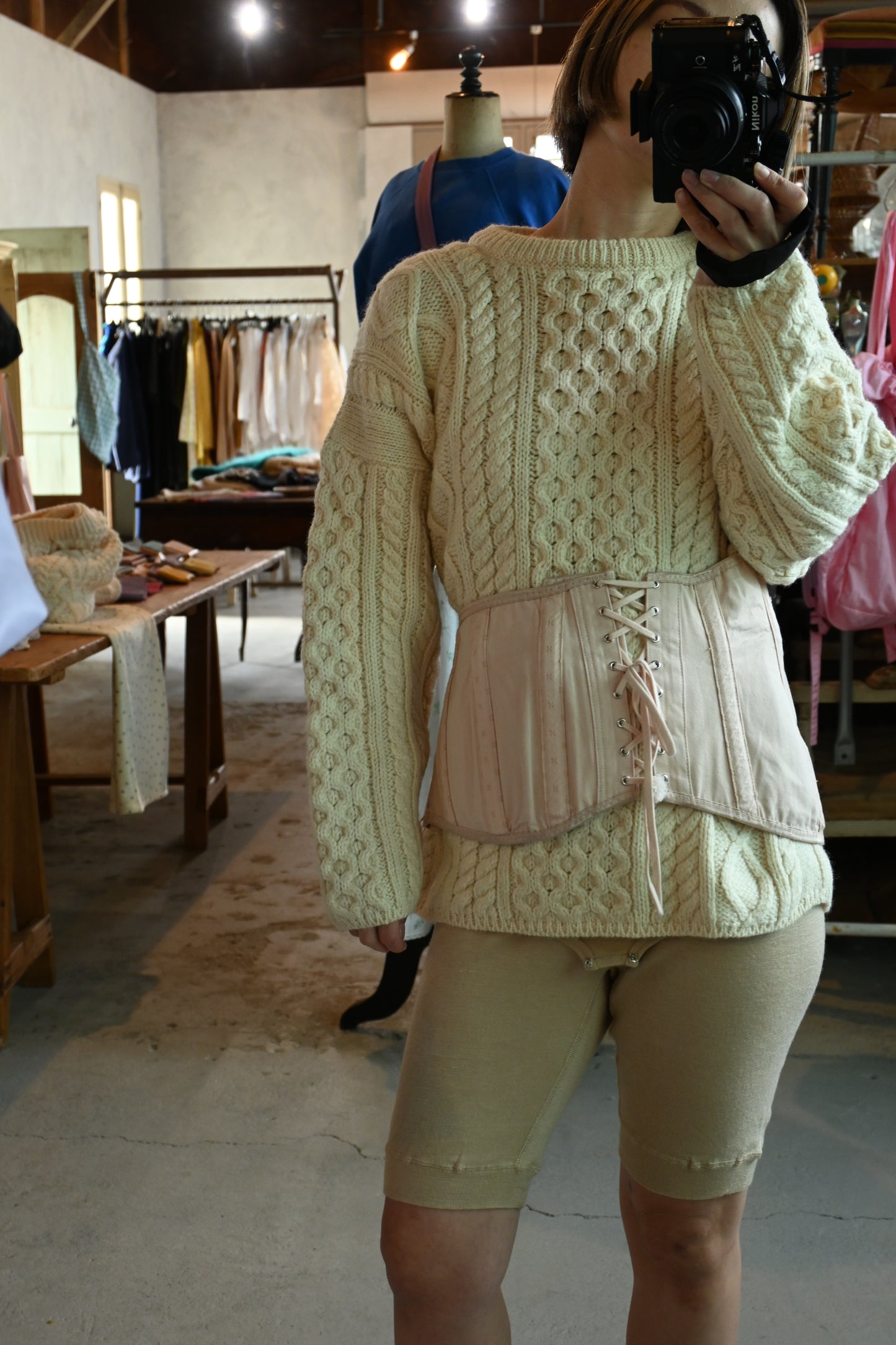 Aran knit sweater/IVORY