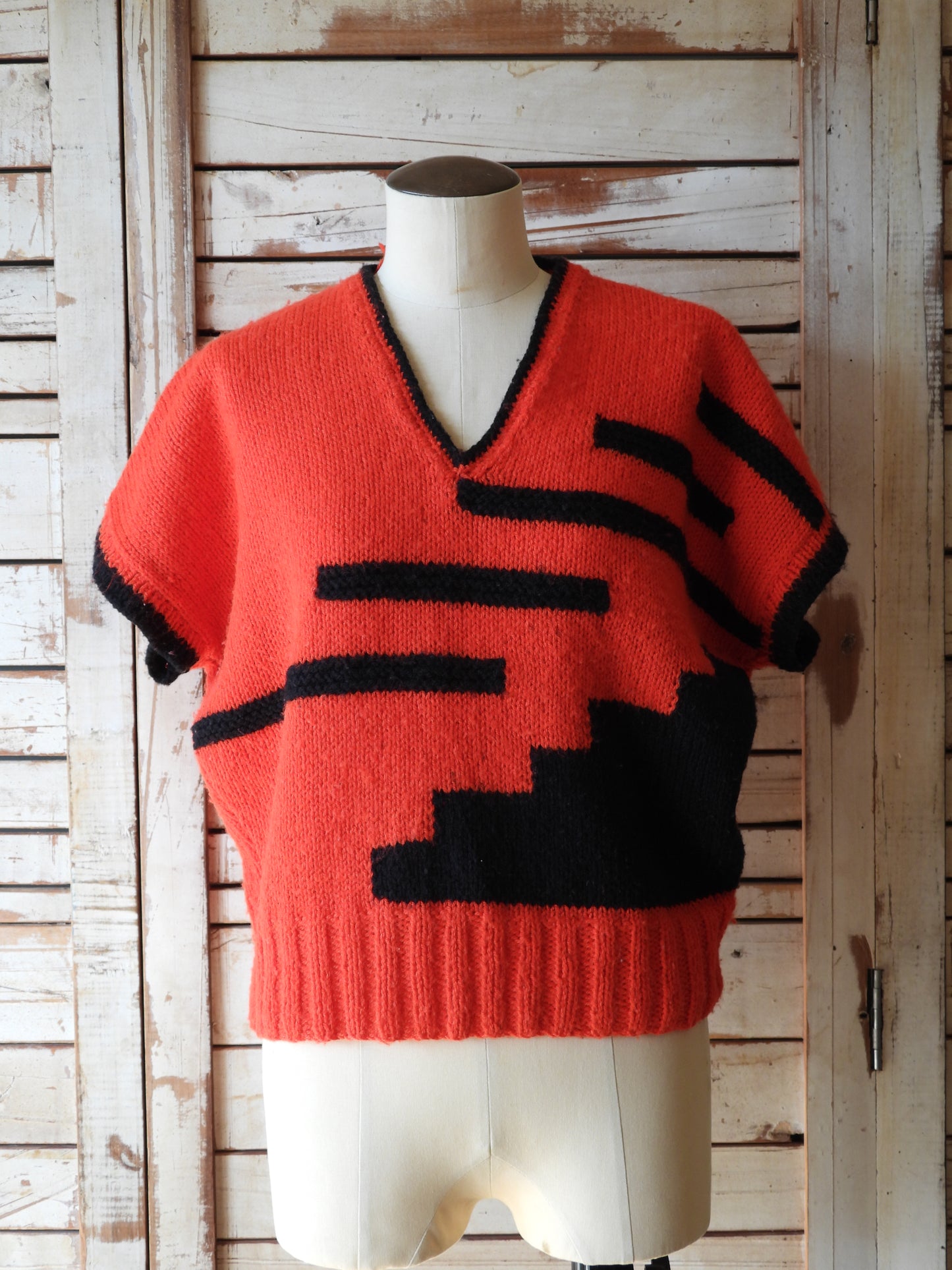 2Tone S/S hand knit top/RED