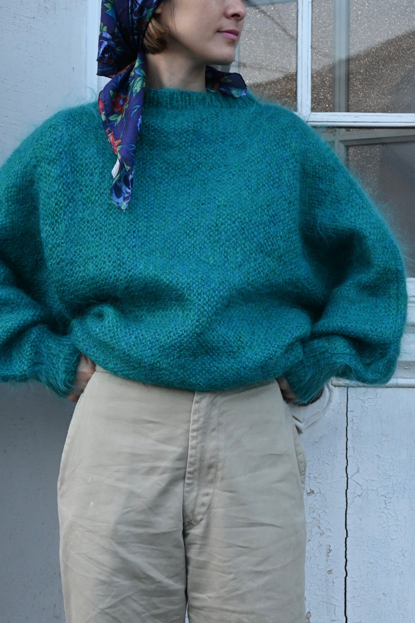 Mohair knit sweater/GREEN