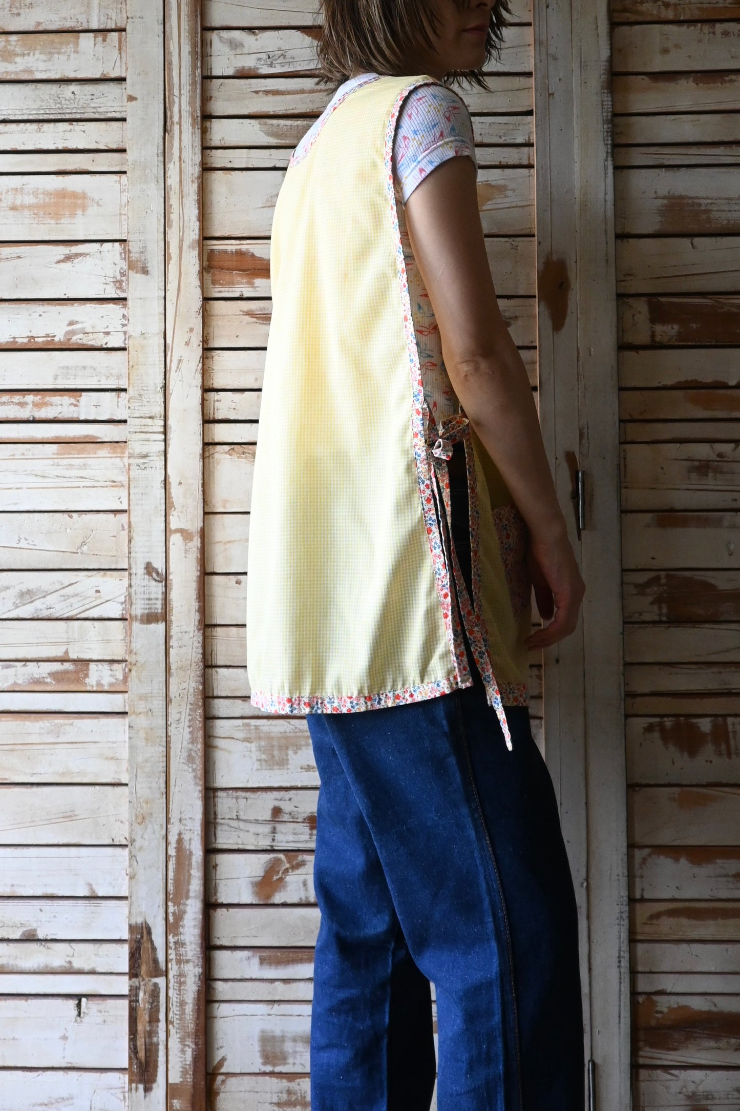 Flower smock apron/YELLOW