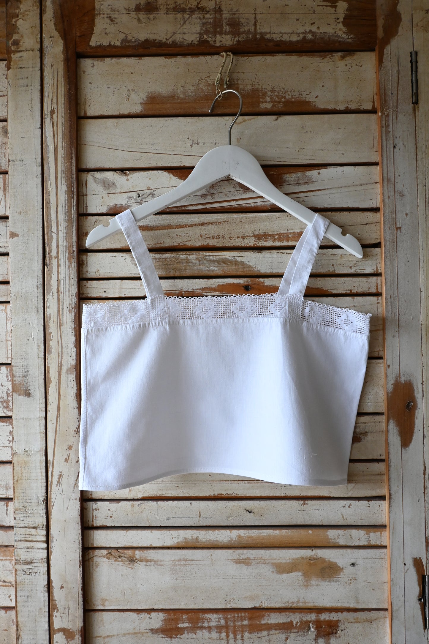 Cotton lace cropped camisole/WHITE