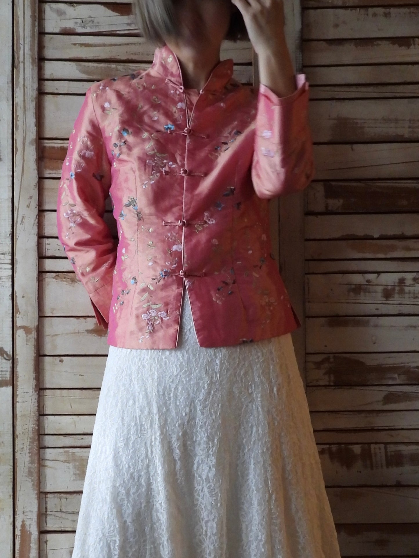 Satin embroidered china jacket/PINK