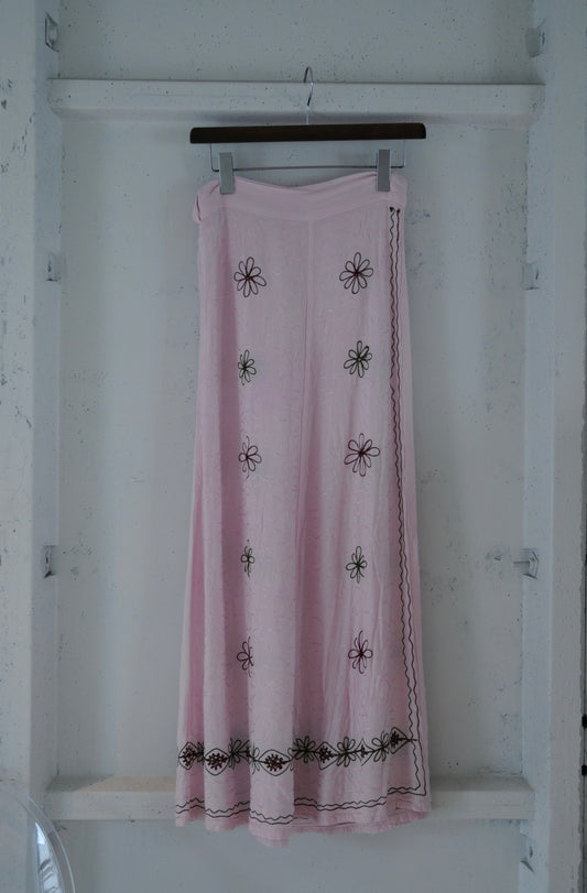 Flower embroidery wrap skirt/B.PINK