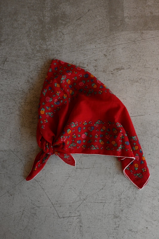 Vintage floral cotton scarf/RED
