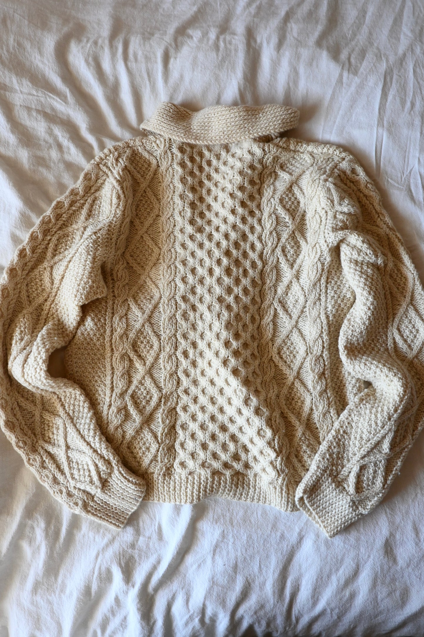 Fisherman knit cardigan/IVORY