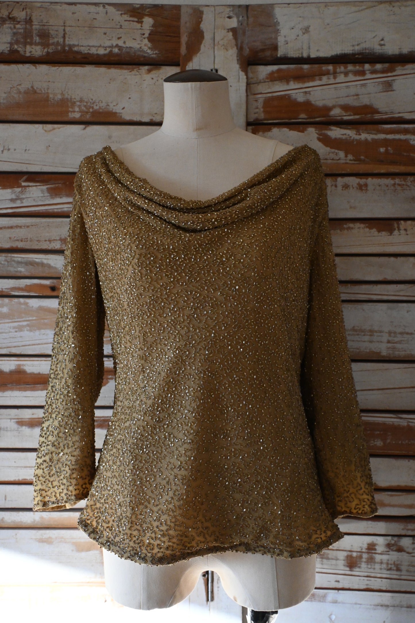 "Laurence Kazar" sequin tops/CAMEL