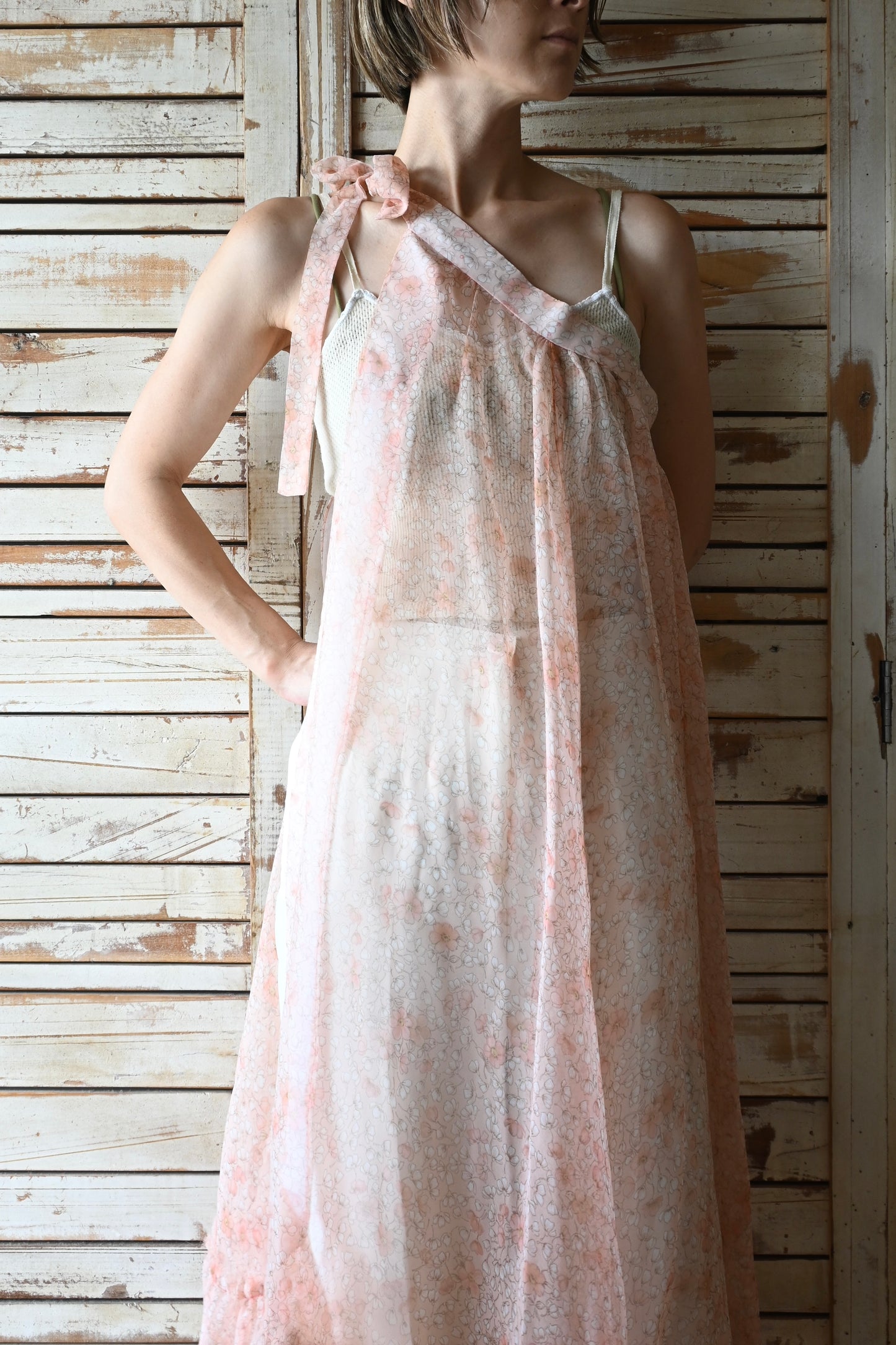 Floral sheer apron/PINK
