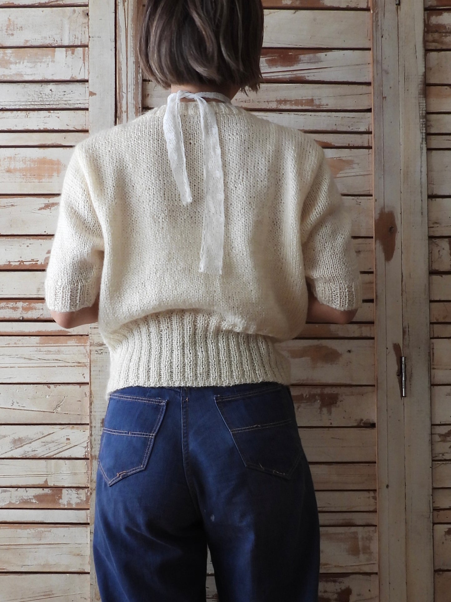 S/S White mohair Knit/IVORY