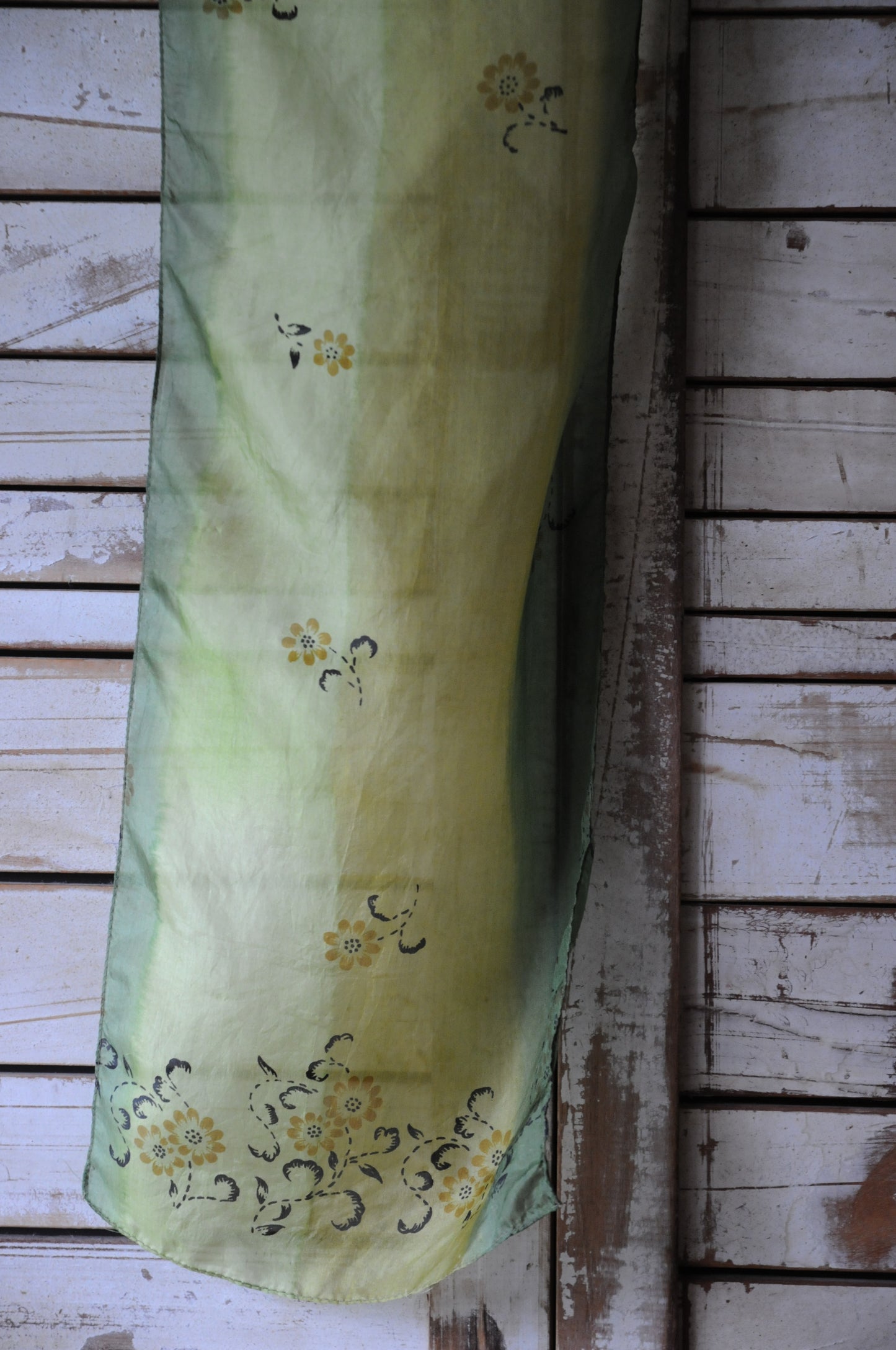 Flower silk long scarf/GREEN