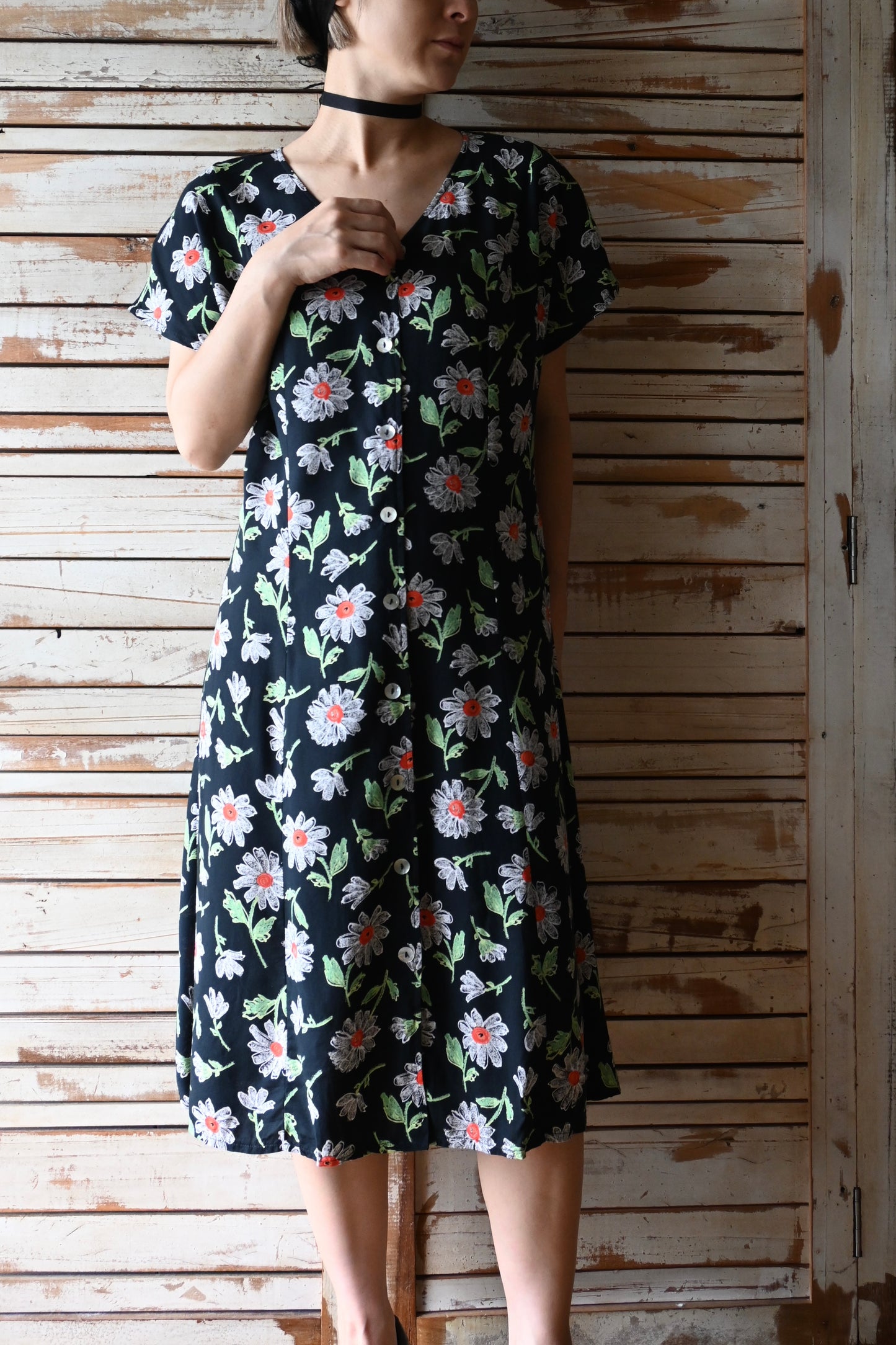 80's-90's Flower dress/BLACK
