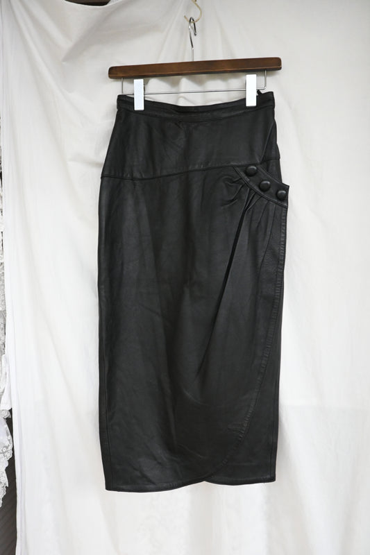 Fake leather midi skirt/BLACK