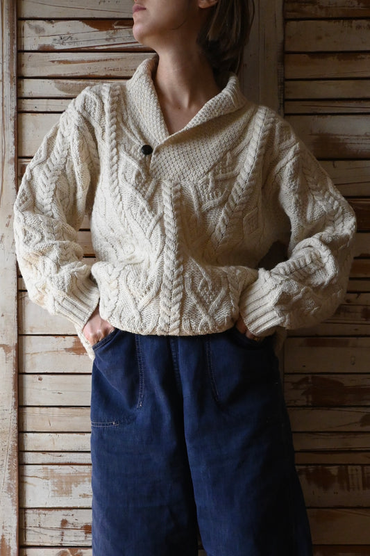 Aran knit sweater/IVORY
