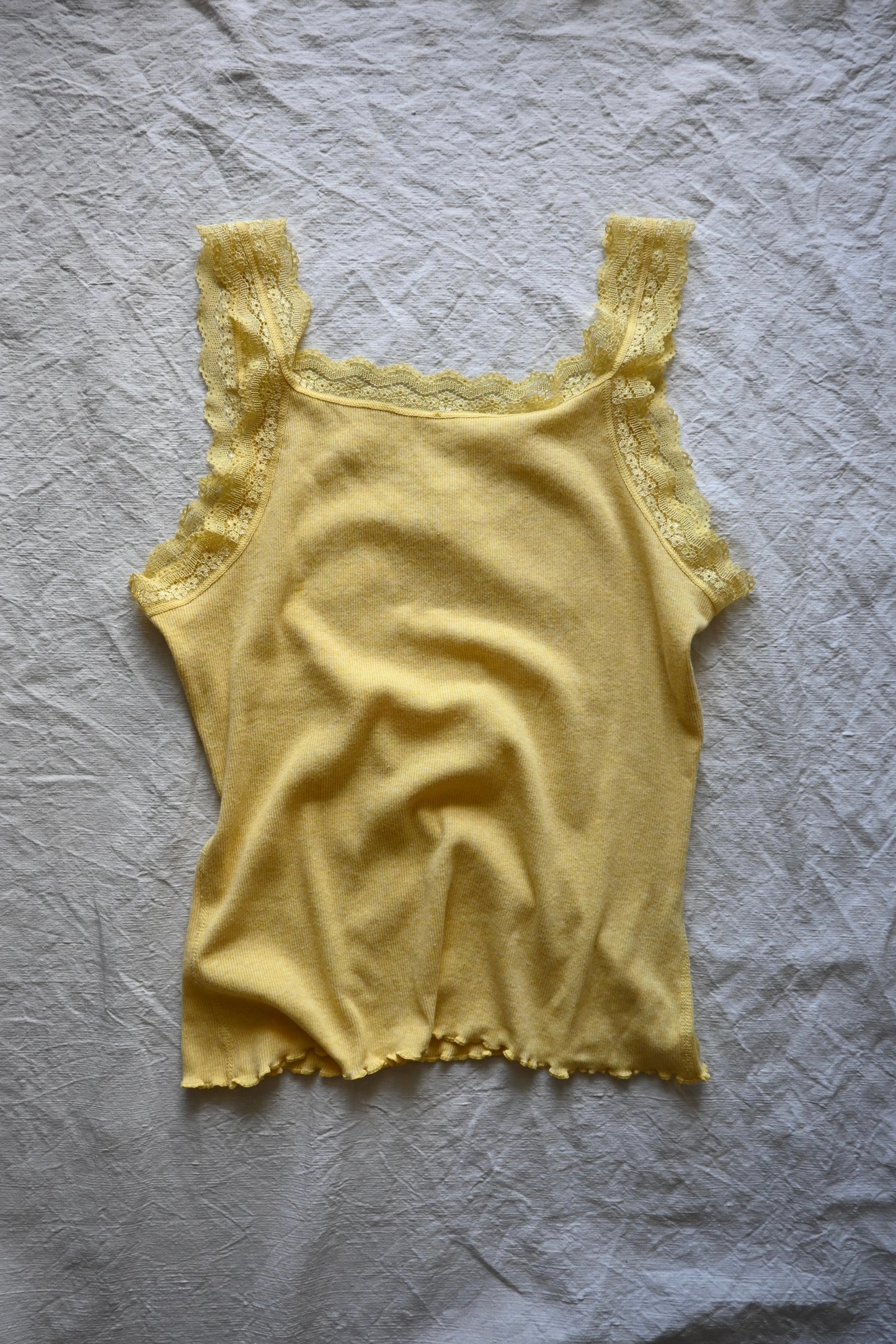 Cotton rib lace tank top/YELLOW