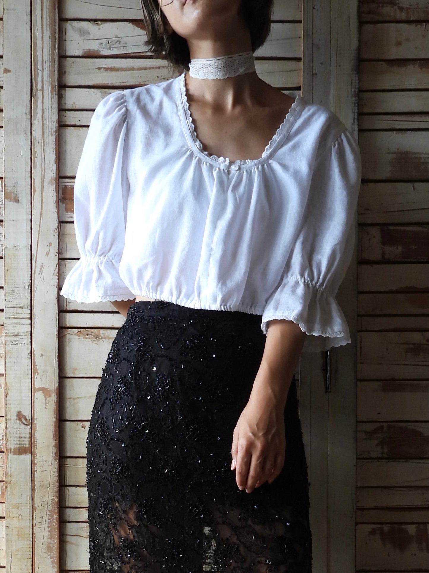 Cropped linen blouse/WHITE