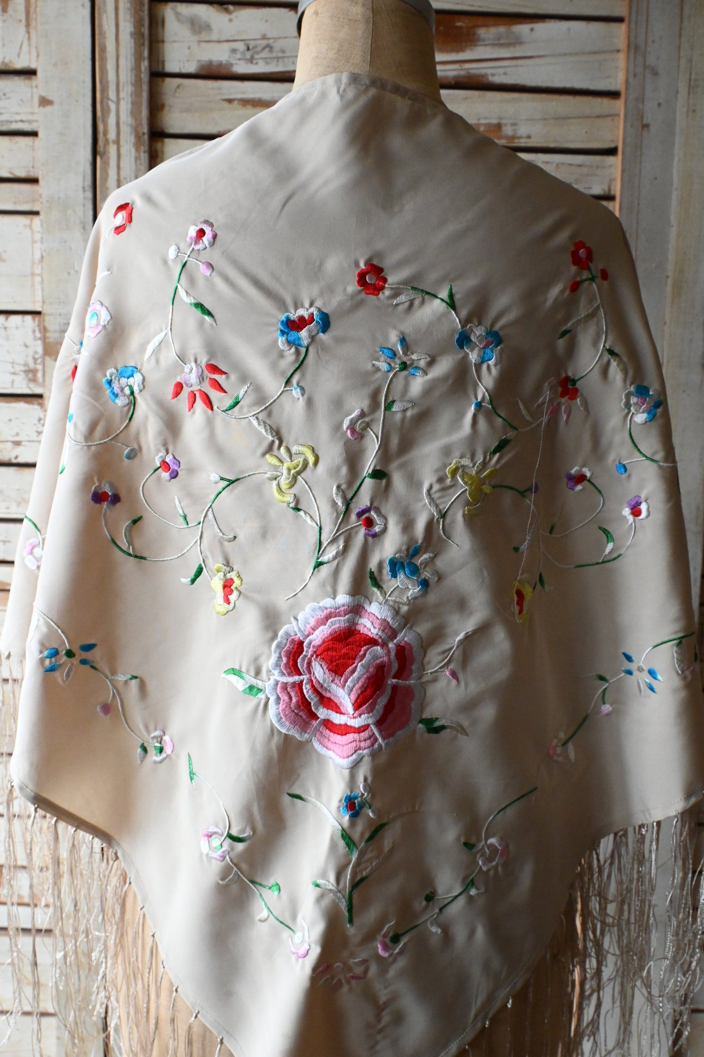 Fringe embroidery stole/BEIGE
