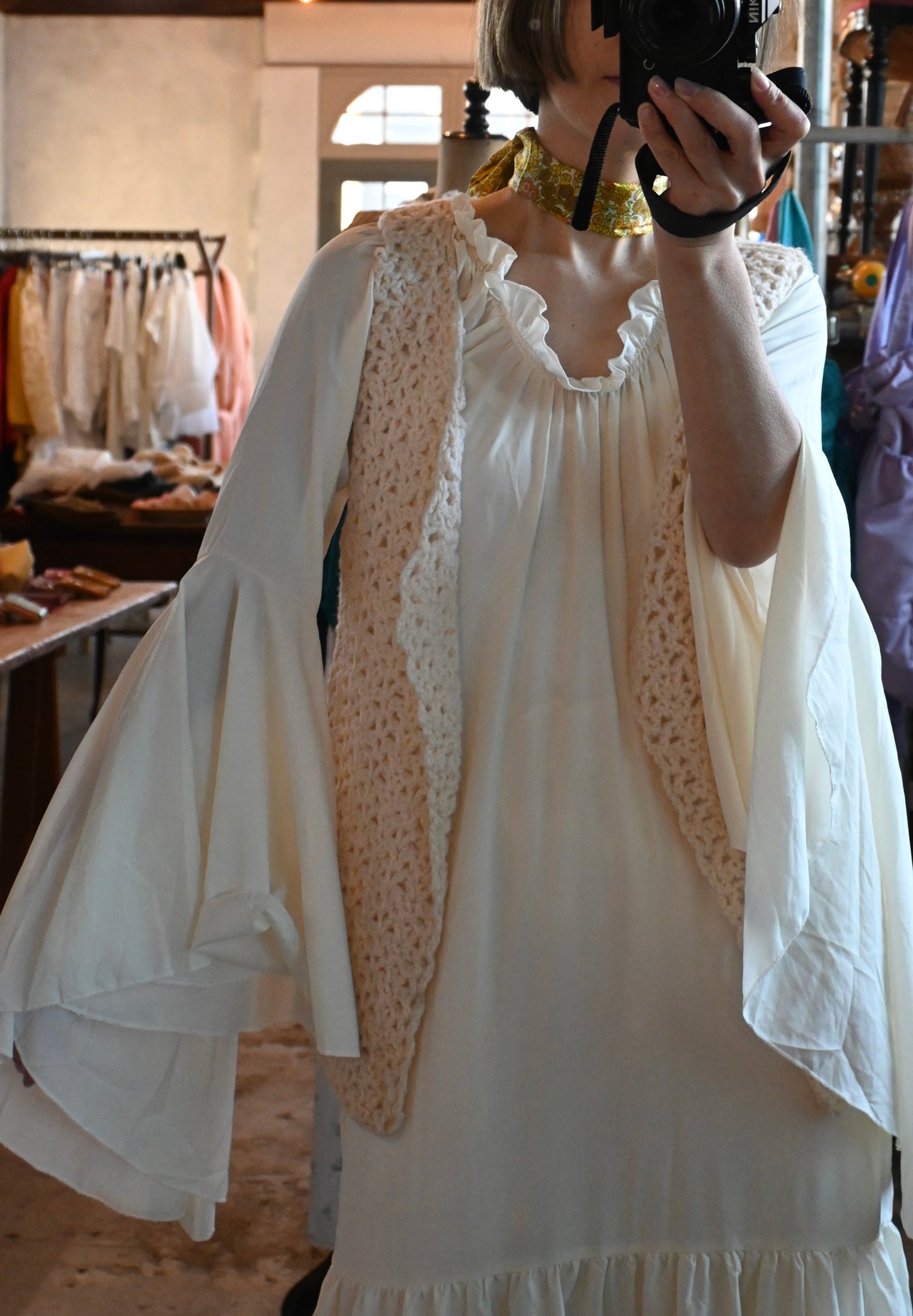 Ruffle sleeve dress/IVORY