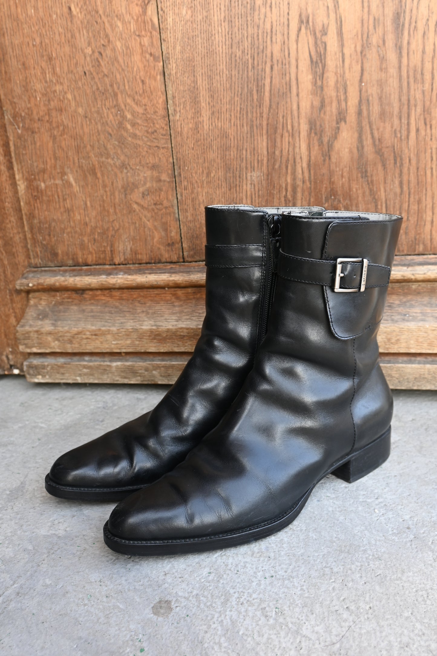 "Lauren Ralph Lauren" leather boots/BLACK