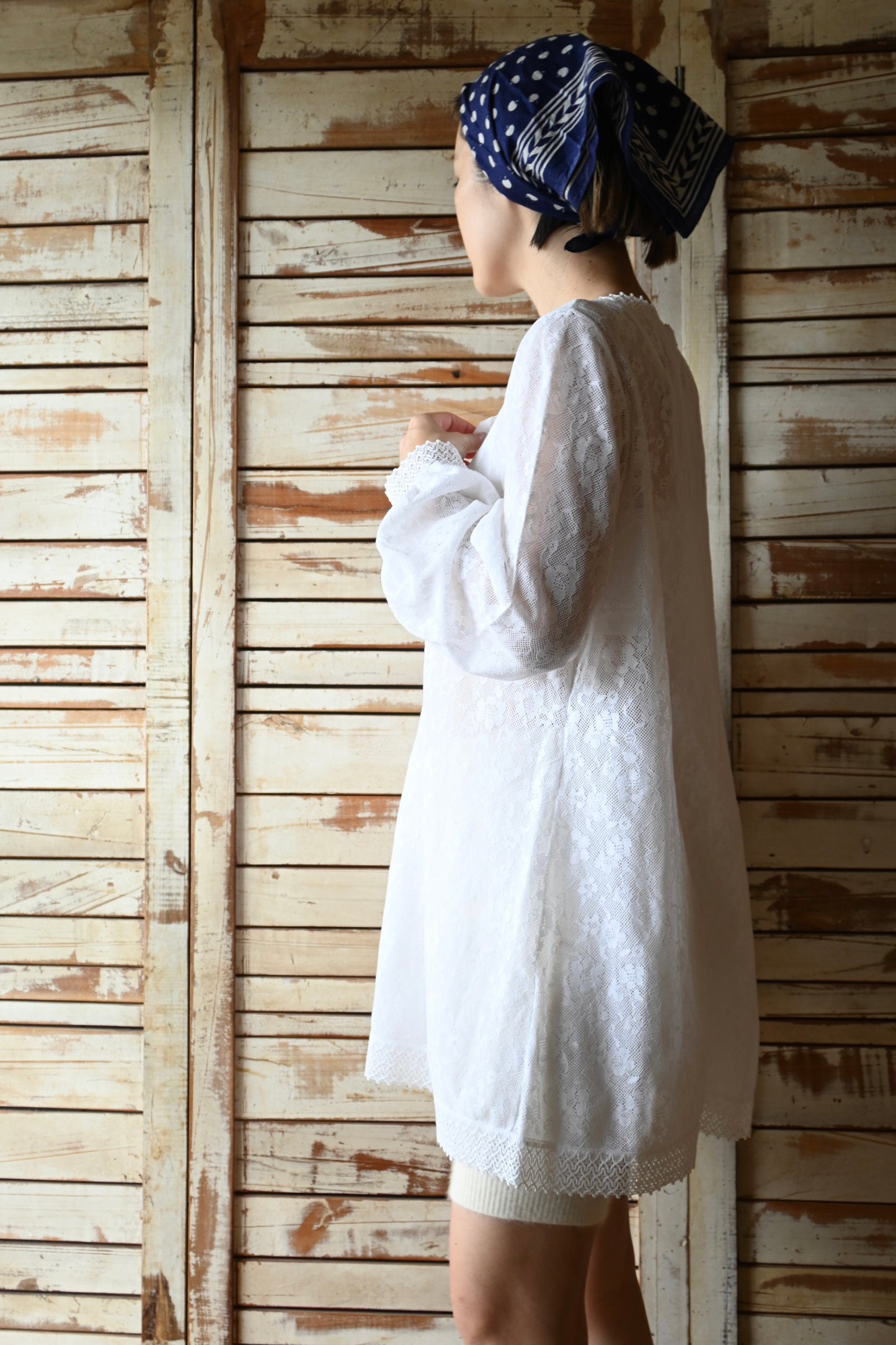 "HANRO" L/S Lace mini dress/WHITE