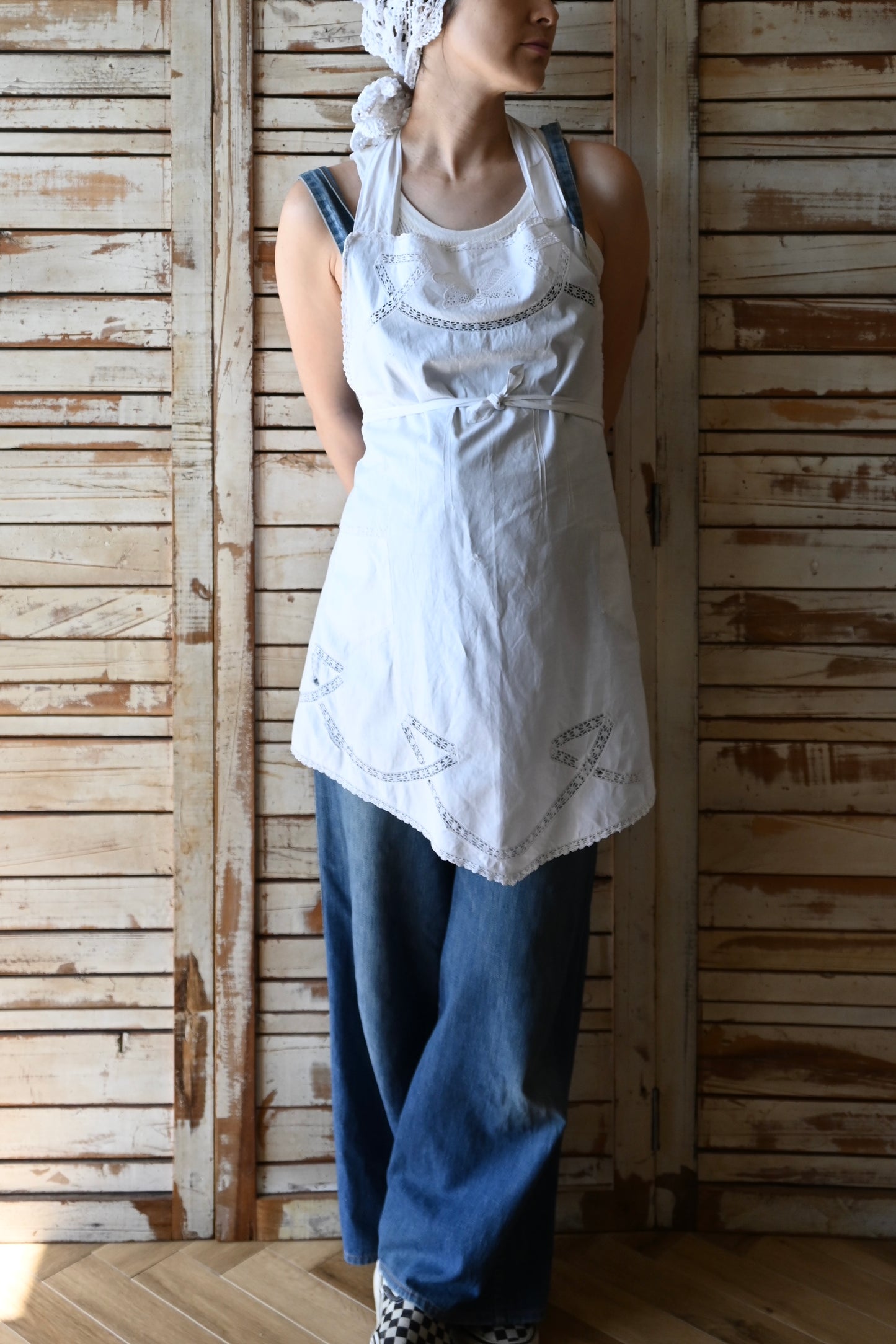 EURO Vintage cotton apron/WHITE