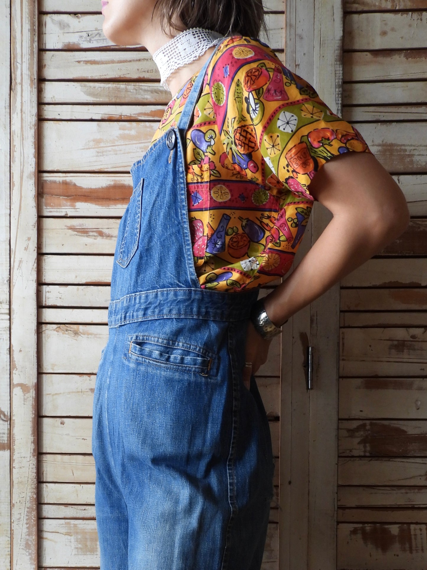 Tropical pattern silk blouse/ORANGE/YELLOW