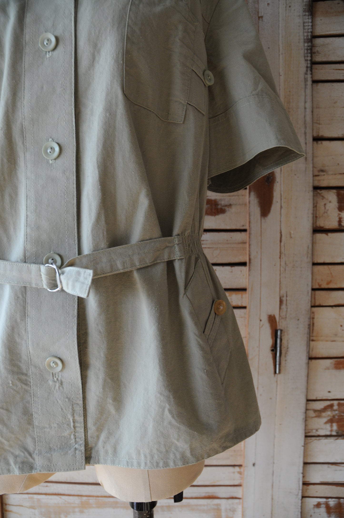 Short sleeves shirt jacket/LIGHT KHAKI