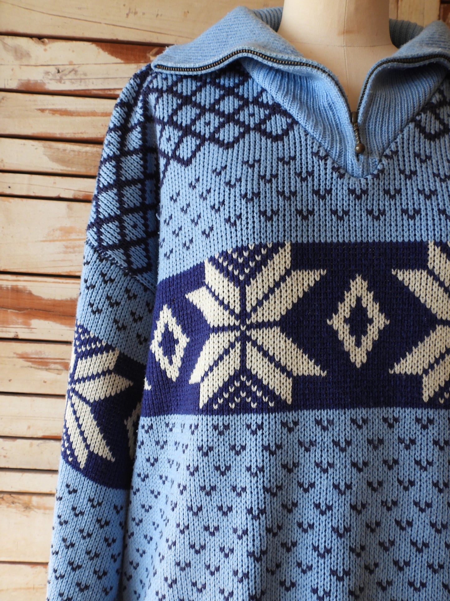 Nordic half zip knit/BLUE