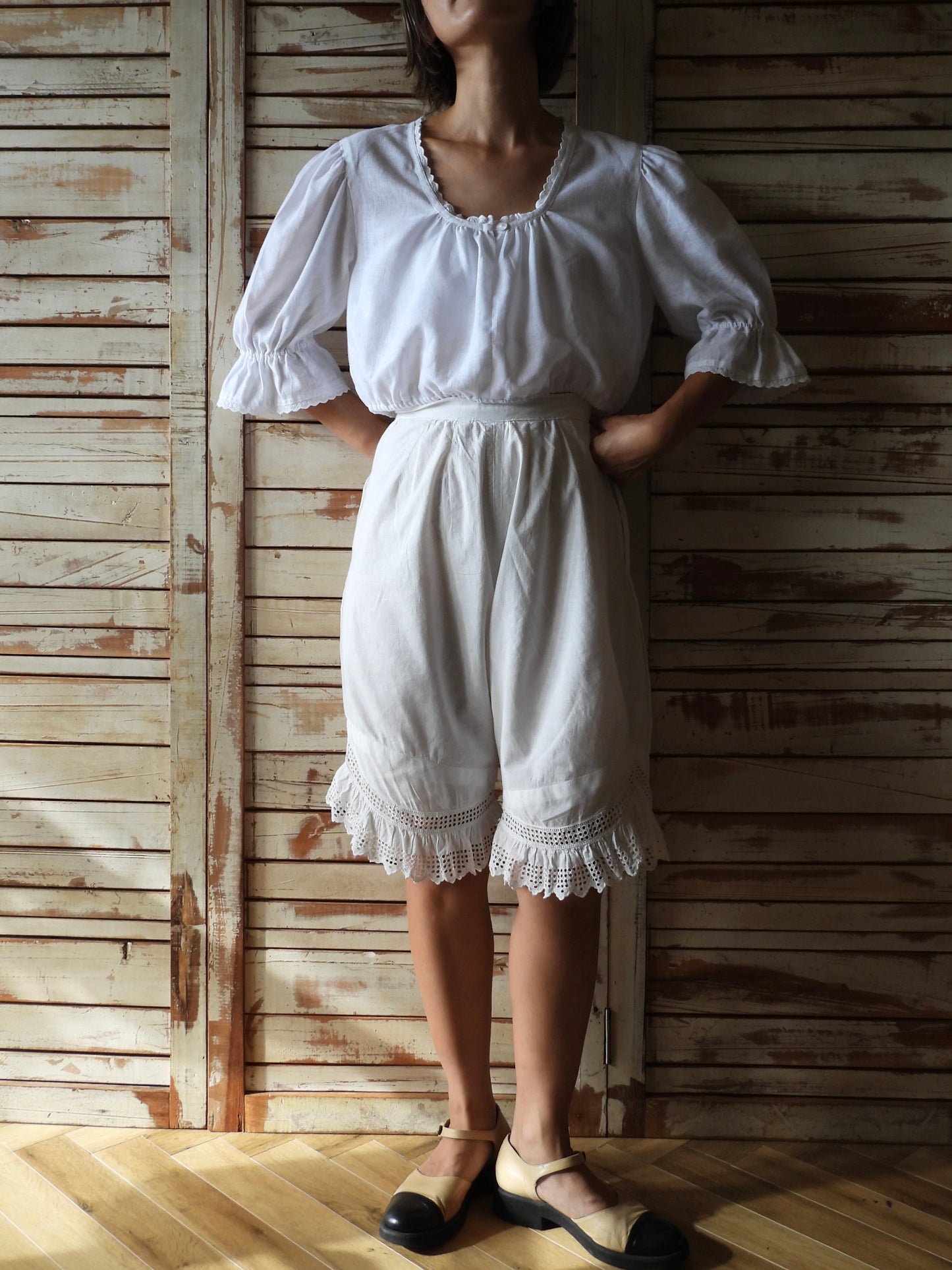 Cropped linen blouse/WHITE