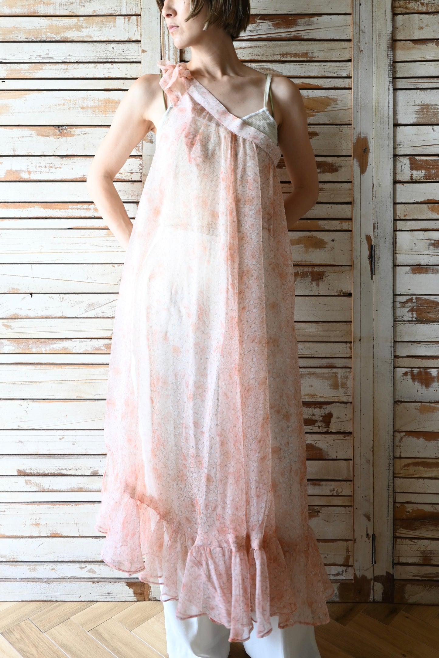 Floral sheer apron/PINK