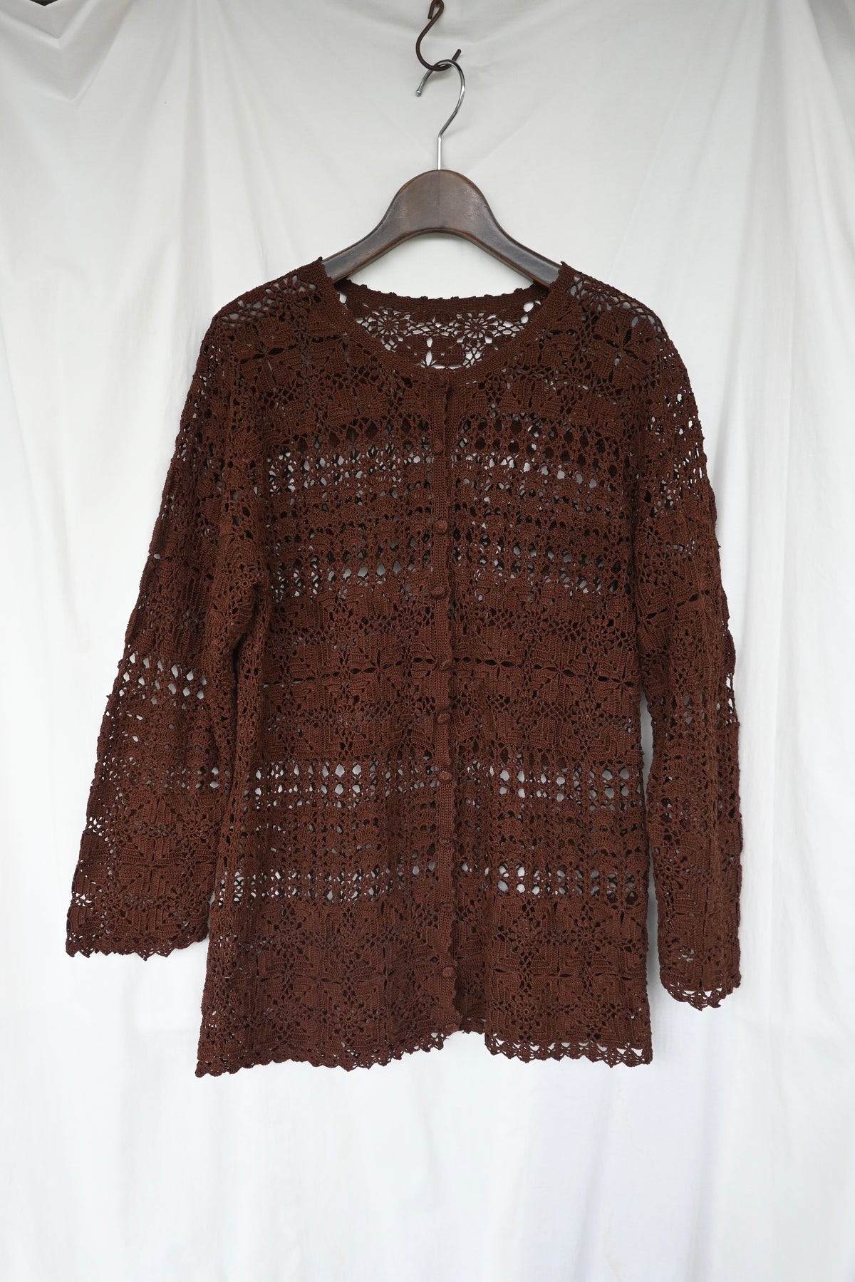 90's Floral crochet knit/BROWN