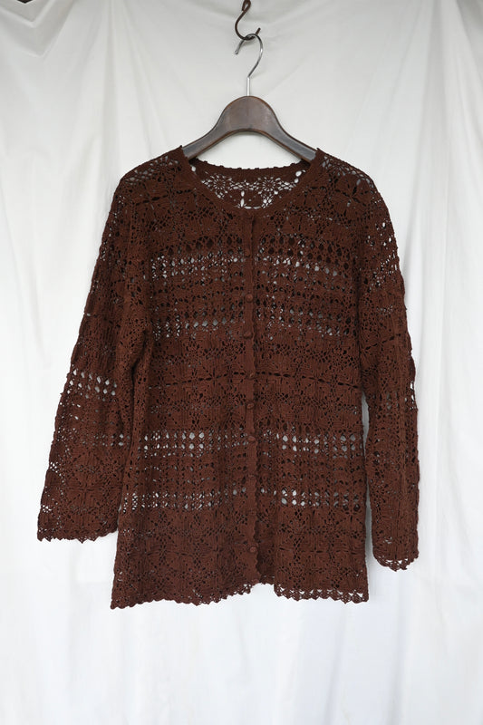 90's Floral crochet knit/BROWN