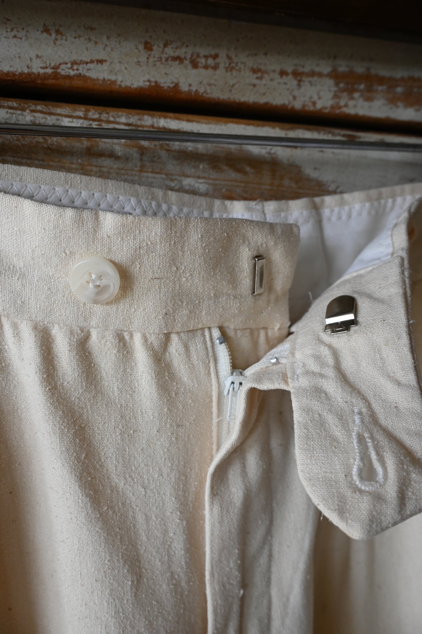 80's Silk tuck pants/CREAM
